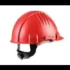 Red safety helmet for construction workers.