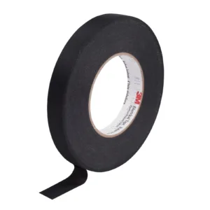 Black electrical tape roll, partially unrolled.
