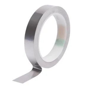 Silver adhesive tape roll isolated on white background.