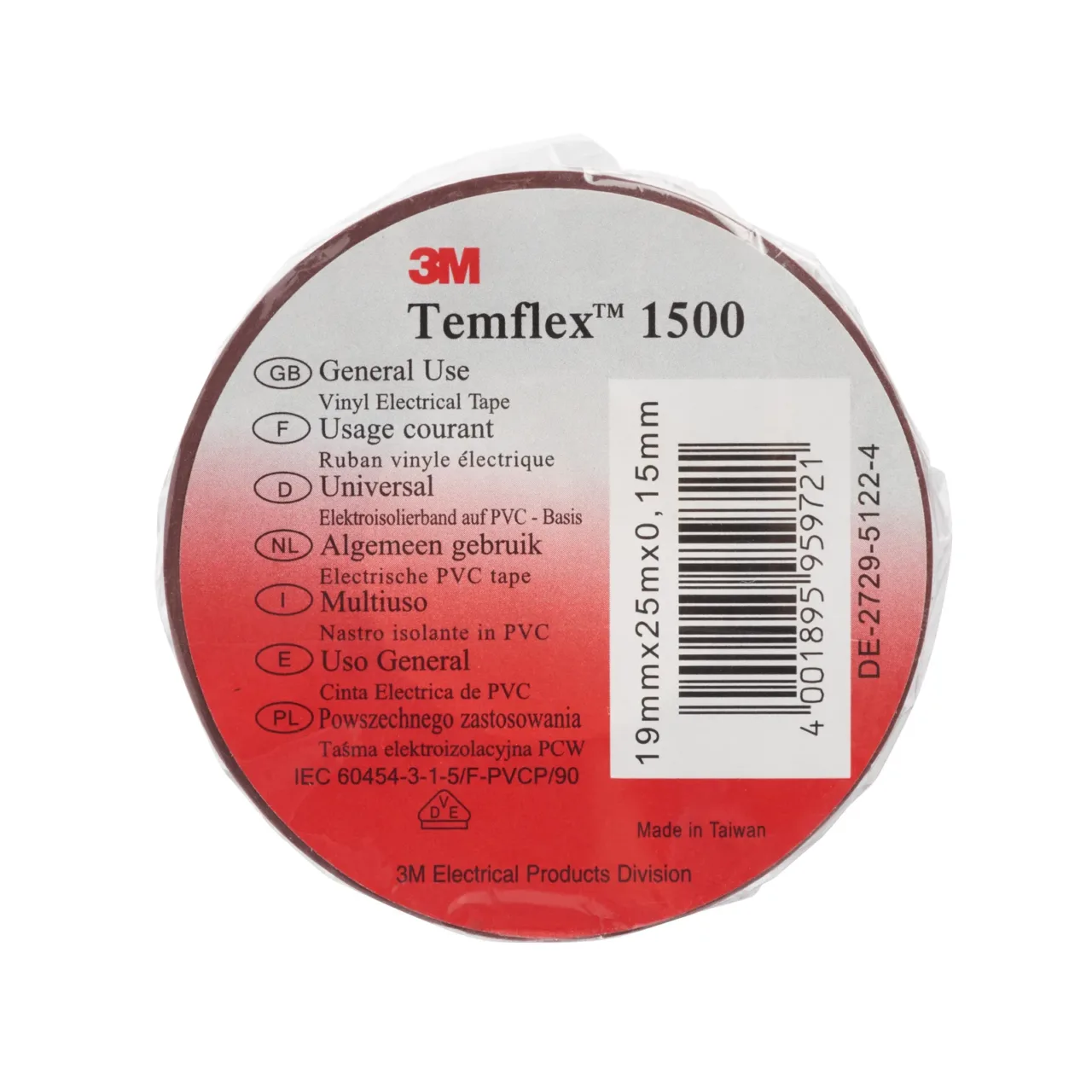 3M Temflex 1500 vinyl electrical tape red roll