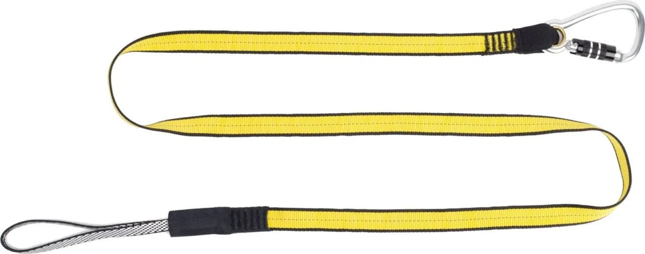 Yellow safety lanyard with carabiner and loop ends.