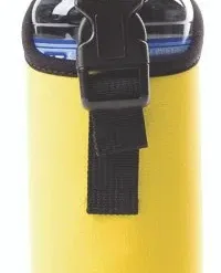 Yellow insulated bottle sleeve with buckle strap.
