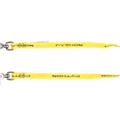 Yellow leash with metal hooks and Python text.