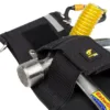 Tool belt with hammer and accessories.