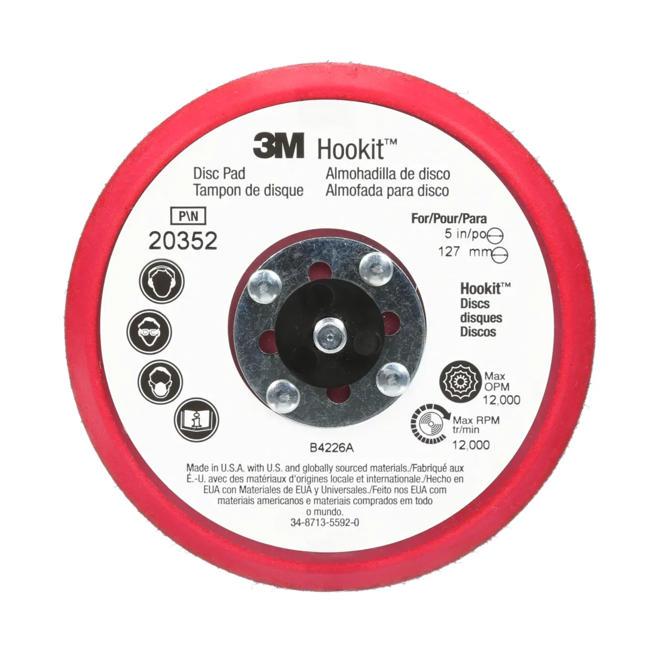 3M Hookit disc pad, 5-inch, red border