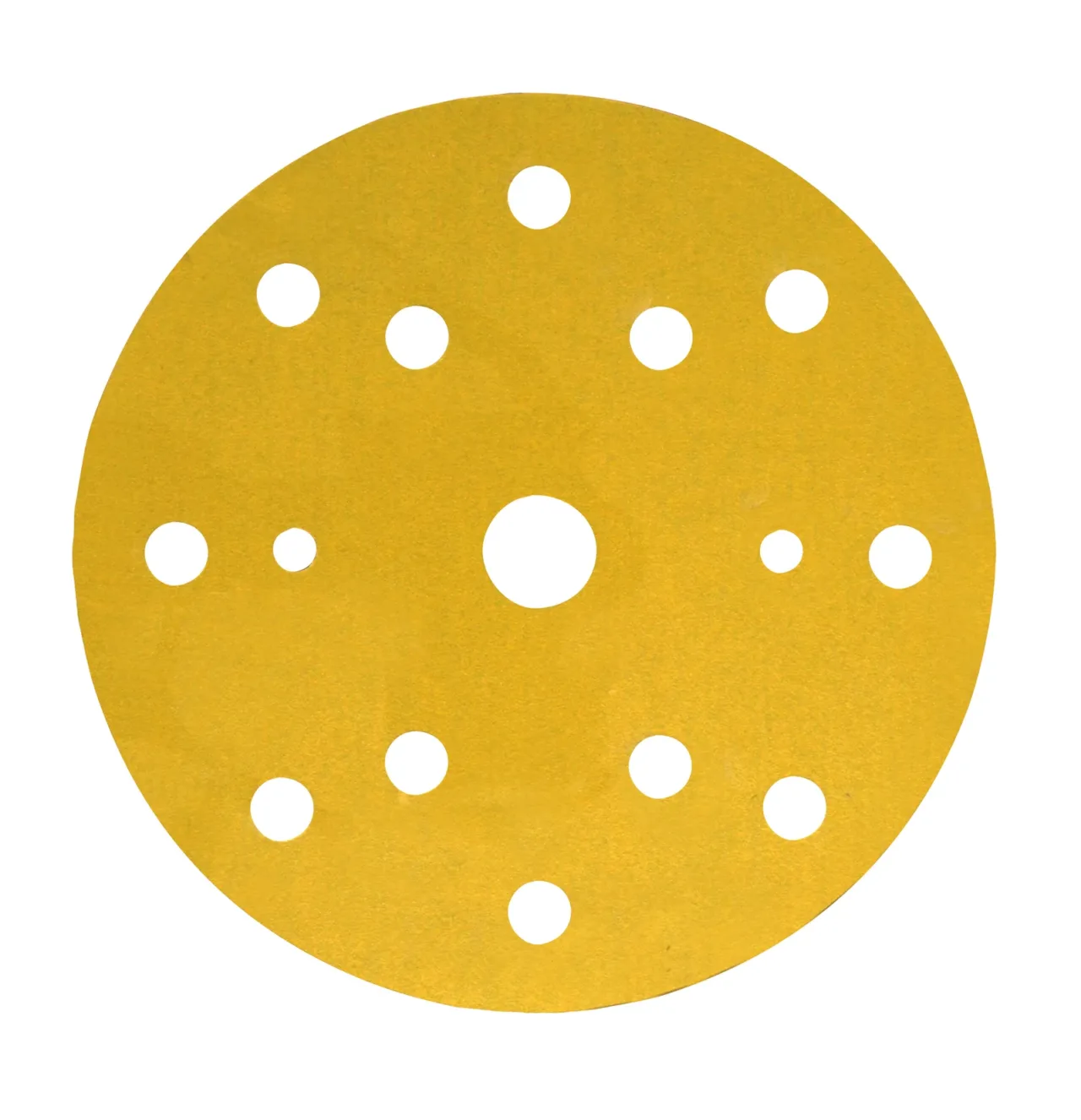 Round yellow sanding disc with multiple holes.