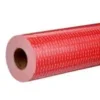 Red adhesive tape roll on white background.