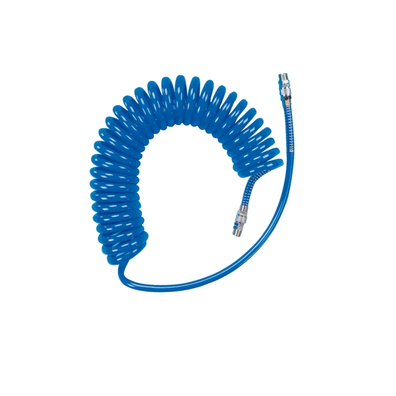 Coiled blue air hose with connectors
