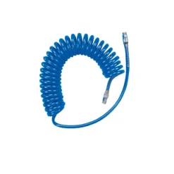 Coiled blue air hose with connectors