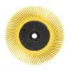 Yellow bristle brush with circular shape for cleaning.