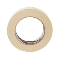 Roll of beige masking tape on white background.