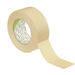 Roll of beige adhesive tape unwinding.