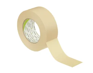 Roll of beige adhesive tape unwinding.