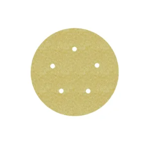 Round sandpaper disc with holes for sanding.