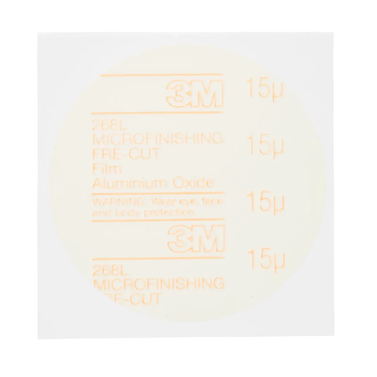 3M microfinishing film with safety warning.