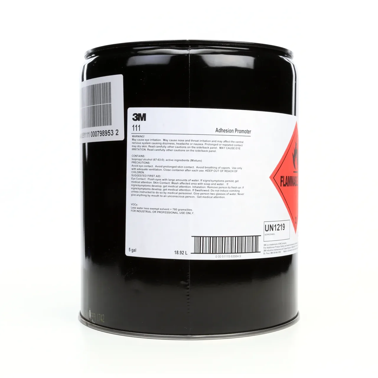 3M adhesion promoter with flammable label, 5-gallon container.
