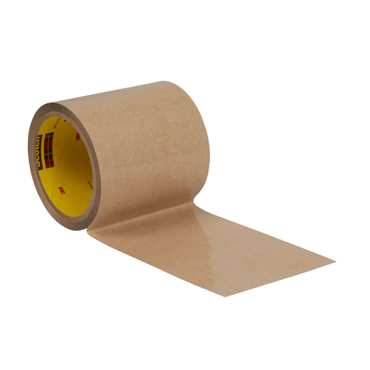 Brown roll of packing tape on white background.