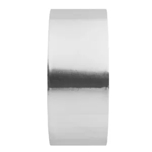 Shiny silver cylindrical metal roll on white background.