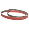 Abrasive sanding belt loop, red and brown surface.