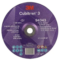 3M™ Cubitron™ 3 Cut and Grind Wheel, 94343, 36+, T27, 230 mm x 4.2 mm x 22.23 mm (9 x 5/32 in x 7/8 in), EN, 10/Pack, 20 ea/Case