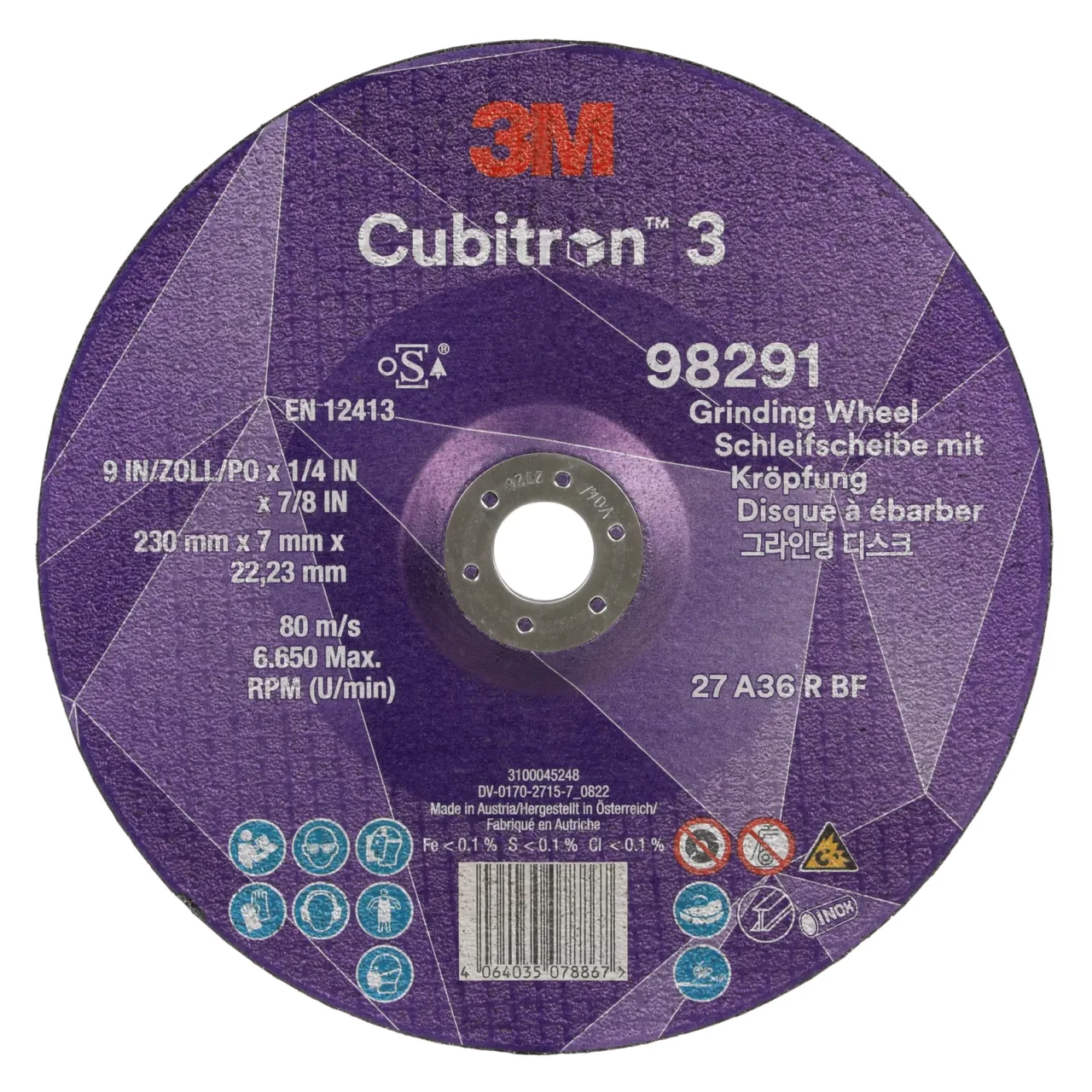 3M Cubitron 3 grinding wheel for metal surfaces.