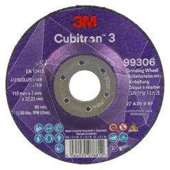 3M Cubitron 3 grinding wheel disc, specifications visible.