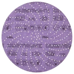 Purple abrasive sanding disc with perforations.