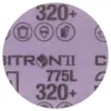 Purple sanding disc with safety icons and text.