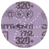Purple 320-grit sanding disc with safety icons.