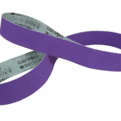 Purple sanding belt twisted in the air.