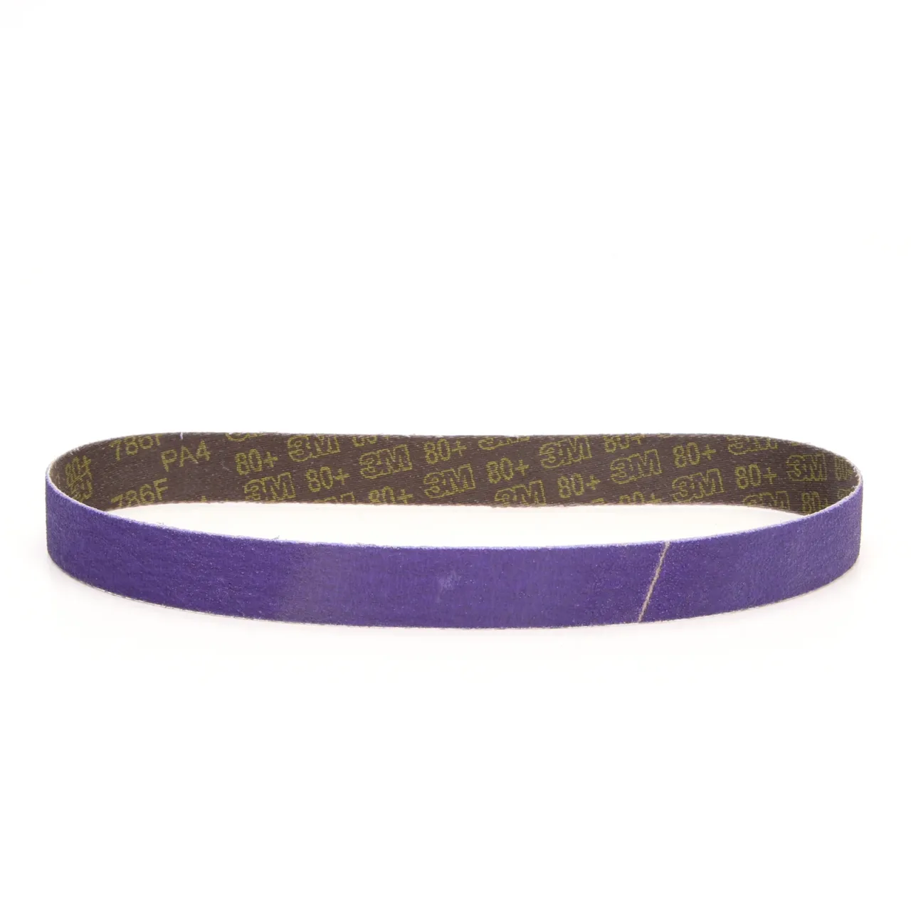 Purple sanding belt on white background.