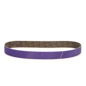 Purple sanding belt on white background.