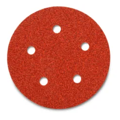 Red round sandpaper disc with seven holes