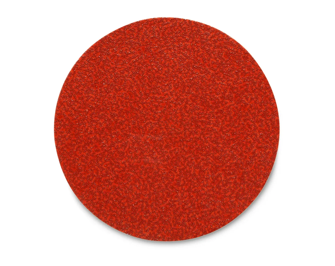 Red abrasive disc on white background