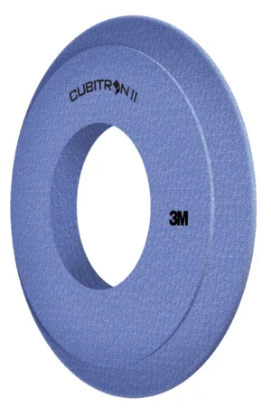 Blue circular Cubitron II grinding wheel, 3M logo.