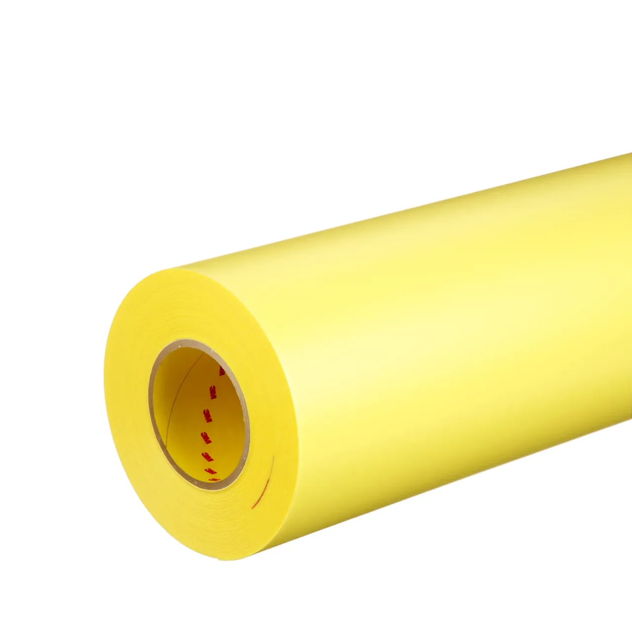 Yellow adhesive tape roll on white background.