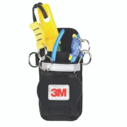 Tool pouch with various safety tools and accessories.