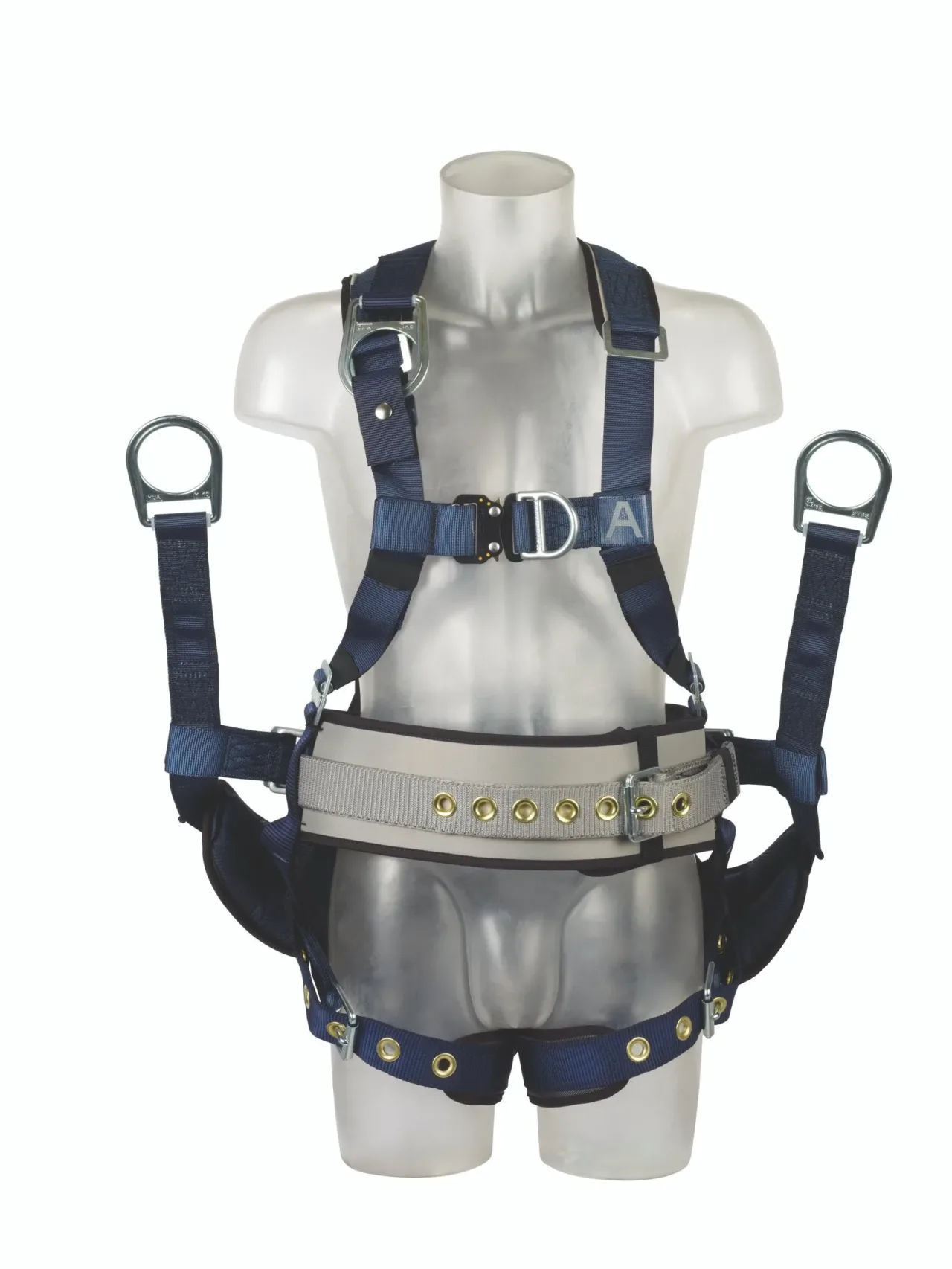 Safety harness on mannequin for fall protection.