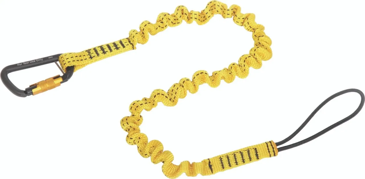 Yellow tool lanyard with carabiner and loop.