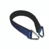 Blue lifting sling with metal triangle ends.