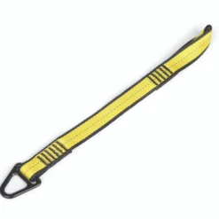 Yellow climbing sling with black stitching and loop.