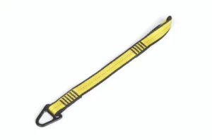Yellow climbing sling with black stitching and loop.