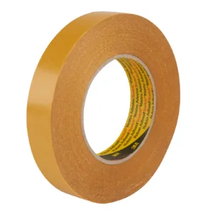 Brown adhesive tape roll on white background.