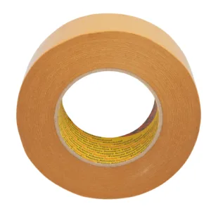 Brown adhesive tape roll on white background.