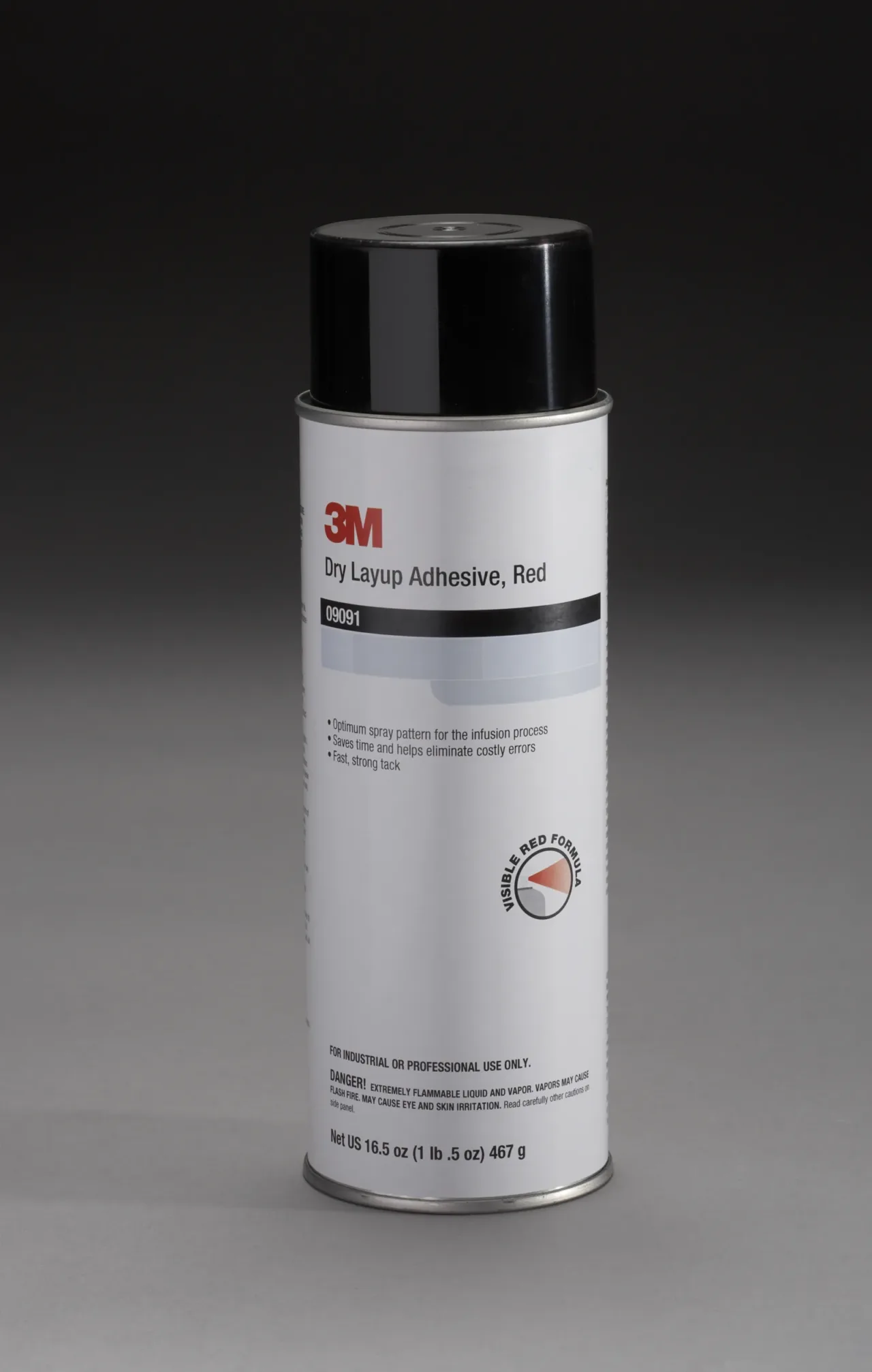 3M red adhesive spray can on gray background.