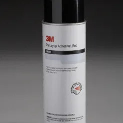 3M red adhesive spray can on gray background.