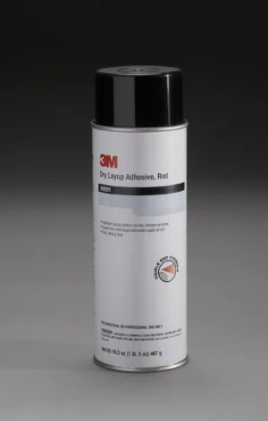3M red adhesive spray can on gray background.