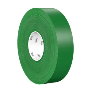 Green adhesive tape roll isolated on white background.