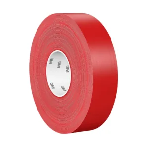 Red adhesive tape roll, side view