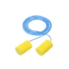Yellow foam earplugs with blue cord.